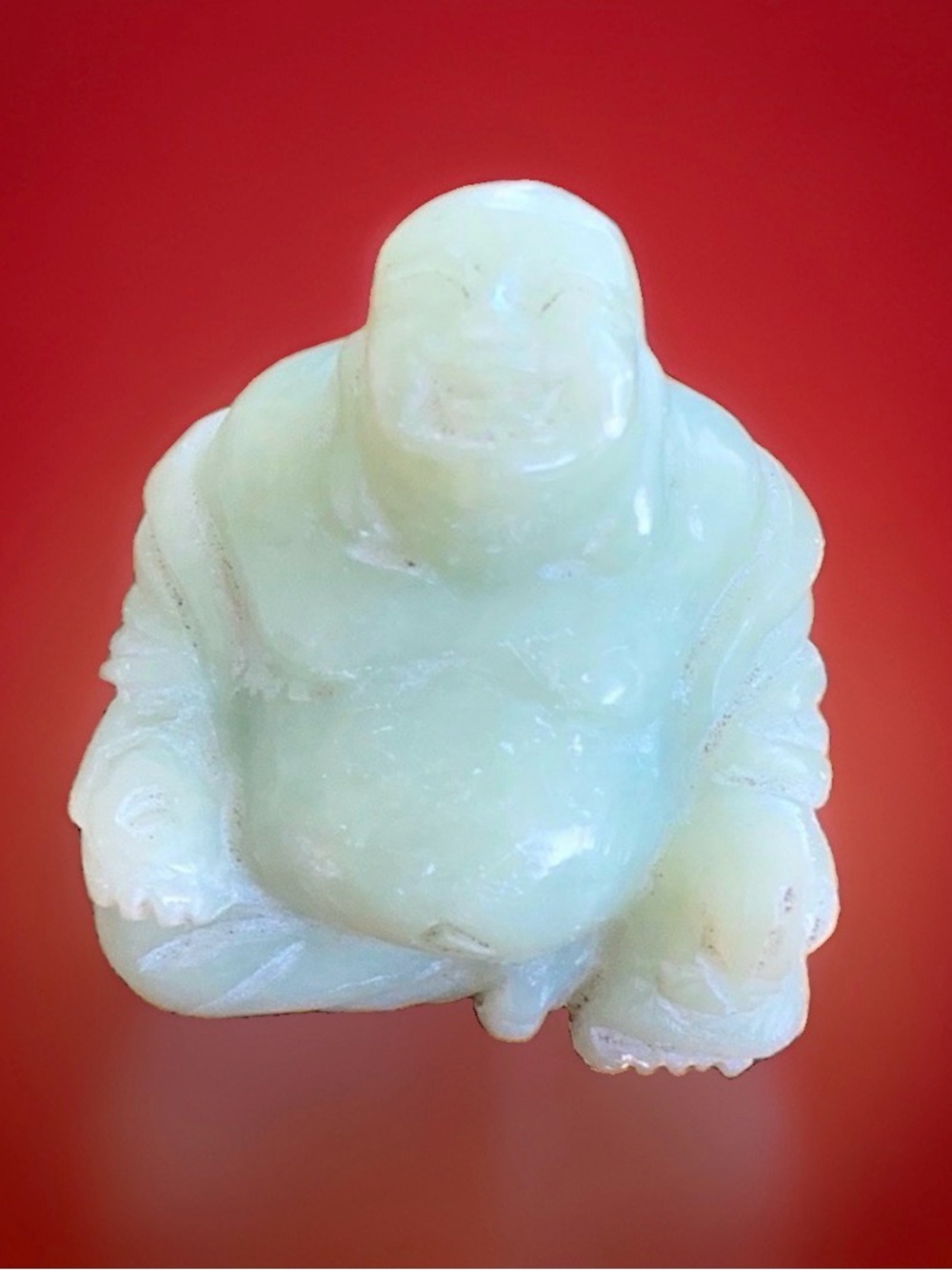 Vintage Antique Jade Hand Carved Signed Happy Buddha Yuanbao Joy Abundance